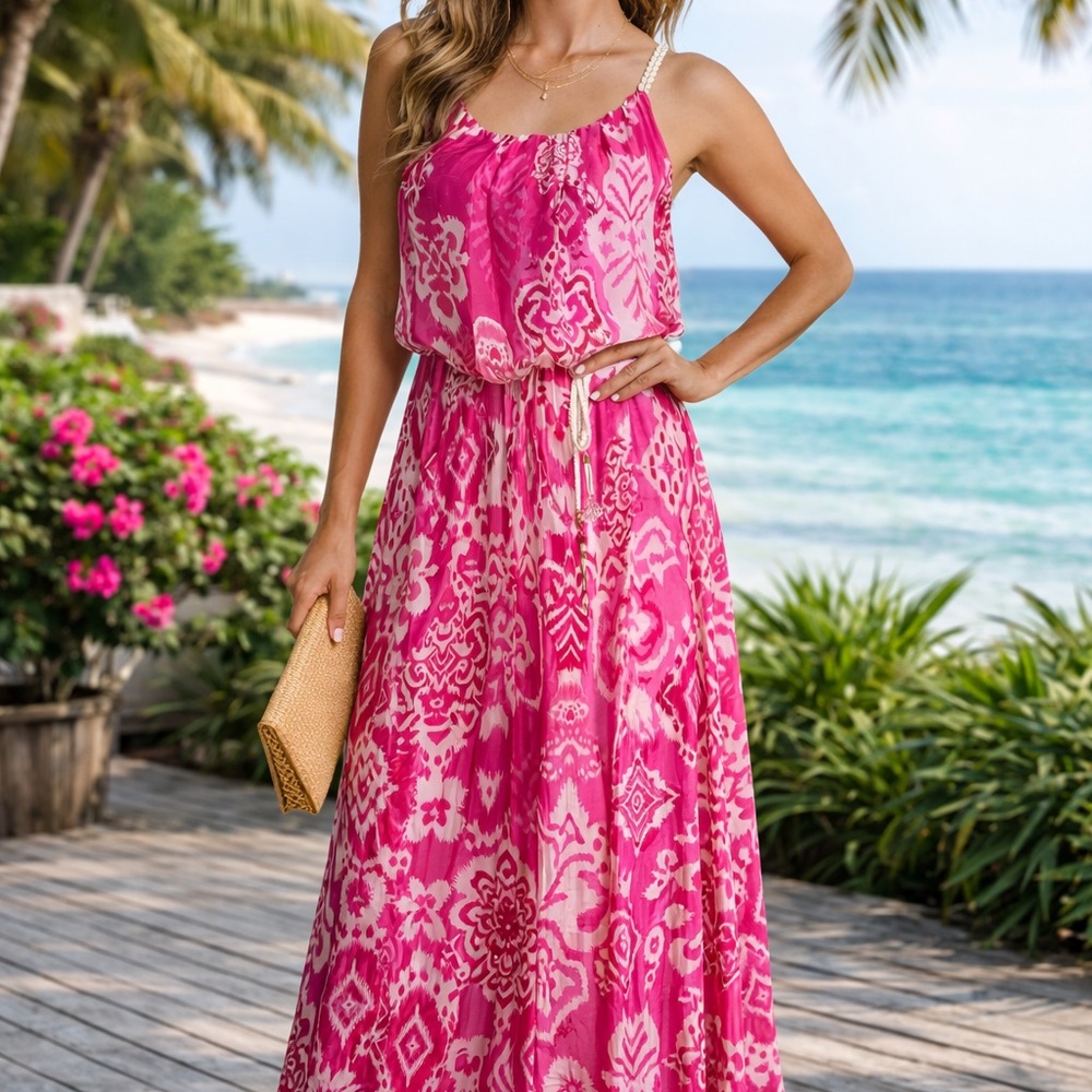Rosemarine Italy long dress. size XL  COLOR Pink.-Ivory